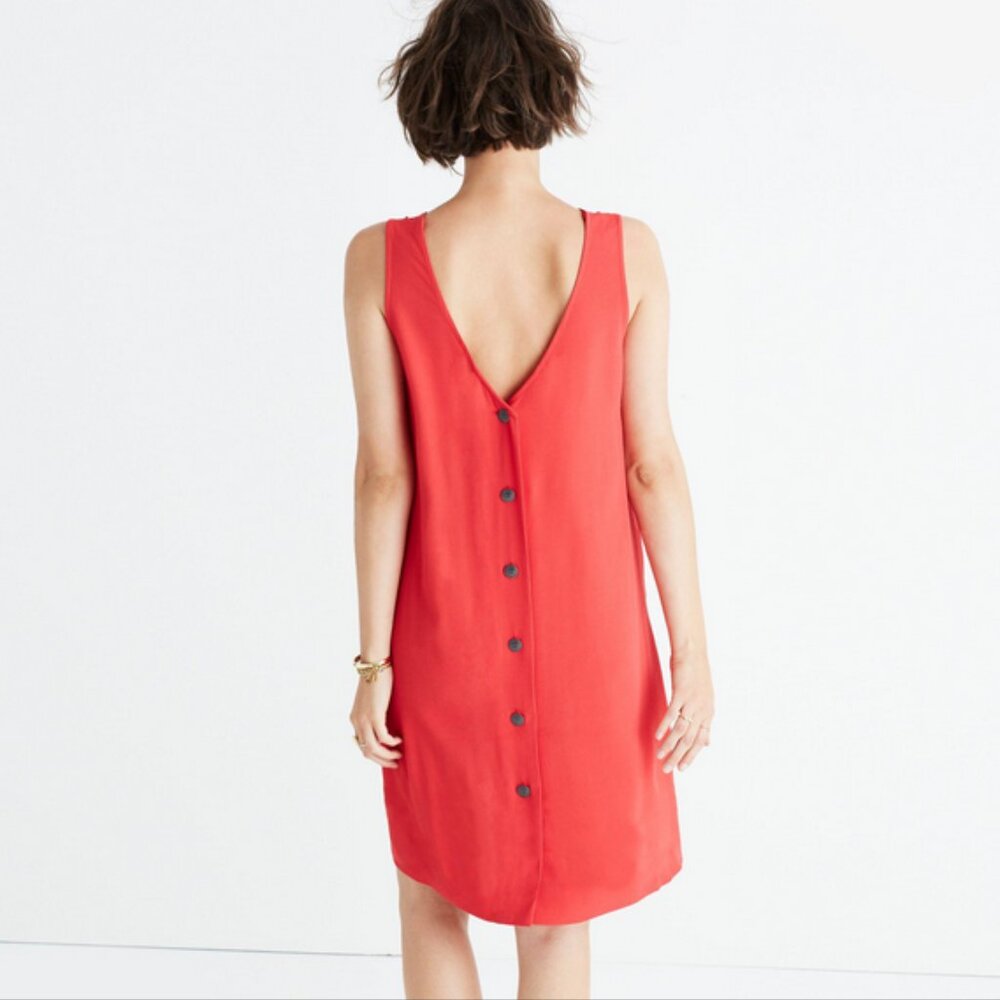 Madewell Lakeshore Button-Back Mini Dress XS Bright Red